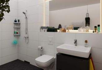 Ein modern gefliestes Badezimmer