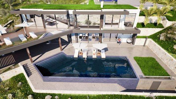 Kreta, Malaxa: Neubau-Projekt! Villa am Hang mit Panoramablick auf die Souda-Bucht zu verkaufen