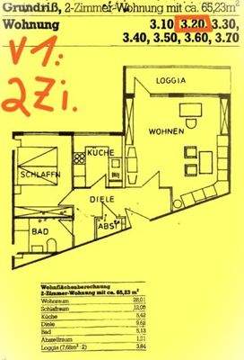 Grundriss.WE 3.20.V1 via 2 Zi.auf 65,23 m²