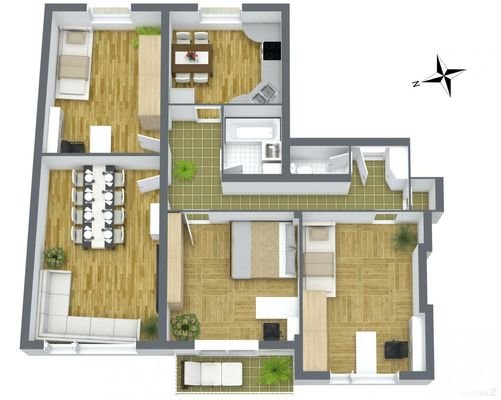 schematischer 3D-Grundriss mit Einrichtunsgvorschlag