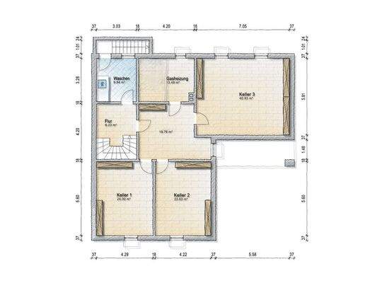 Grundriss Kellergeschoss (nicht maßstäblich)