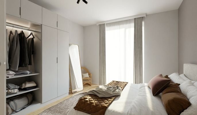 Visualisierung des Schlafzimmers in der Eigentumswohnung