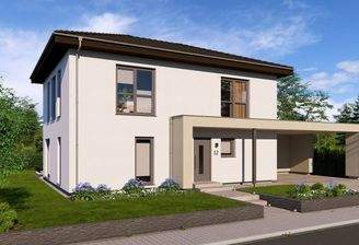 Hausansicht mit Carport