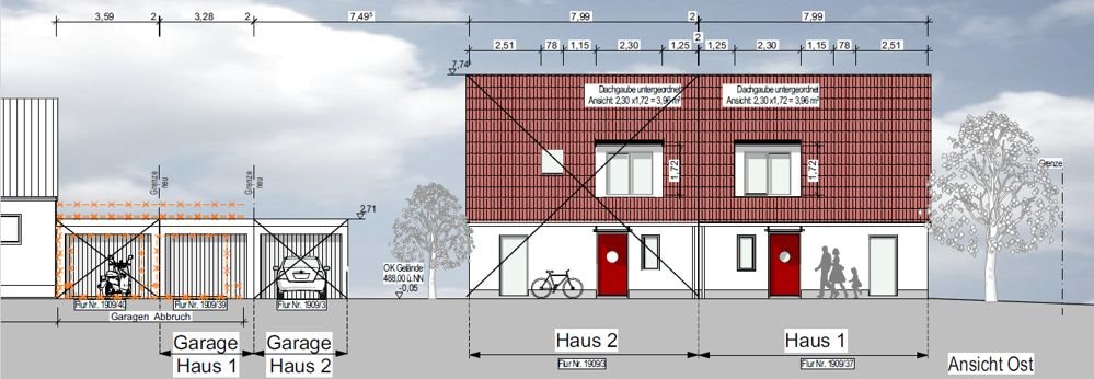 Haus 1 und Garage Ansicht Ost