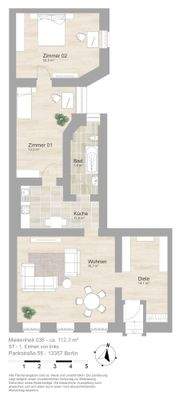 Grundriss farbig / möbliert