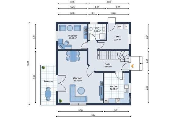 Erdgeschoss mit Möbliervorschlag