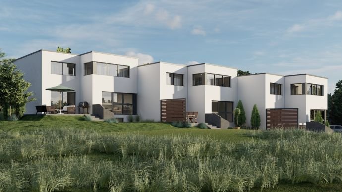 Neubau-Projekt: Reihenendhaus mit schönem Garten - Bauhaus-Architektur und zukunftssichere Energieeffizienz 