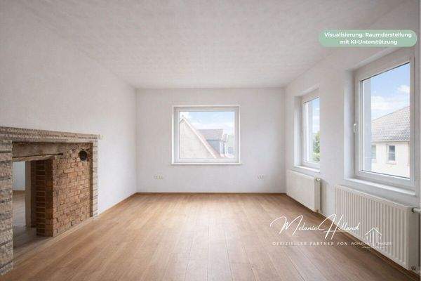 Wohnzimmer mit KI-Kennzeichnung