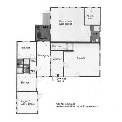 Grundrissskizze Anbau u. Hinterhaus EG