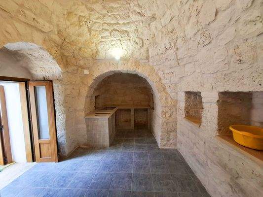 Blick in offene Küche Trullo