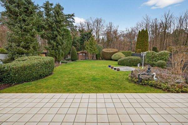 Blick von Terrasse in Garten