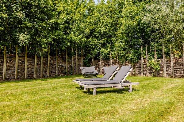 Garten mit Liegestühlen