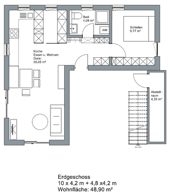 Grundriss Erdgeschoss - Individueller Cube  
10 x 4,2 m + 4,8 x 4,2 m