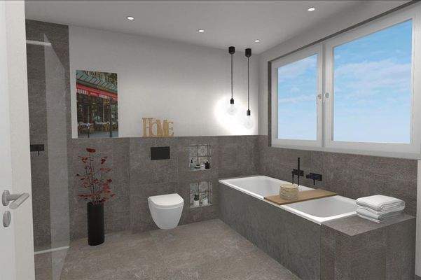 Visualisierung Bad mit Wanne und Dusche