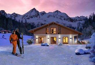 Ansicht Garten Winterabend