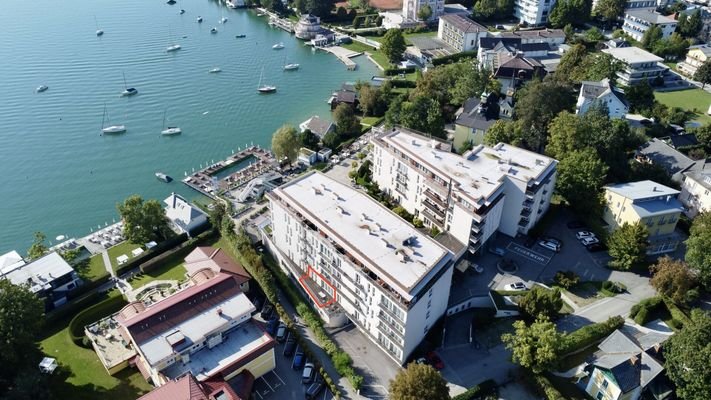 Luftaufnahme My Lake Hotel mit eingezeichneter Wohnung