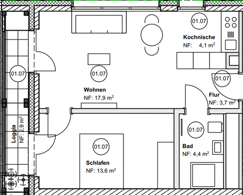 Grundrissplan Whg. 1.07