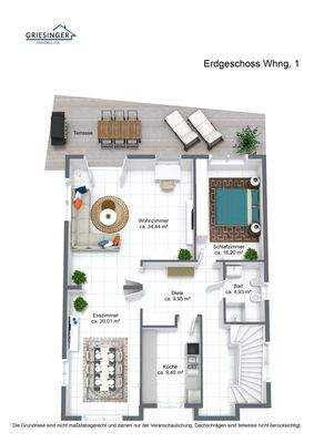 3D Grundriss - Erdgeschoss Whng. 1