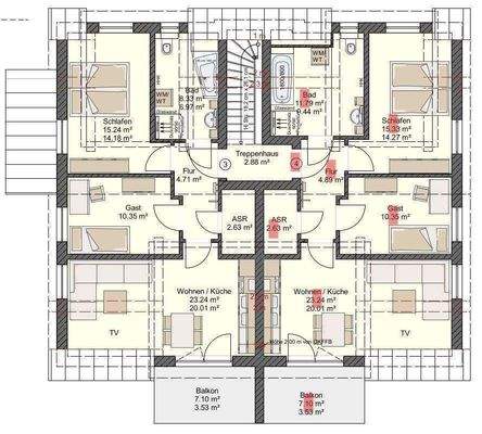 Grundriss Whg.4, DGli rot markiert 