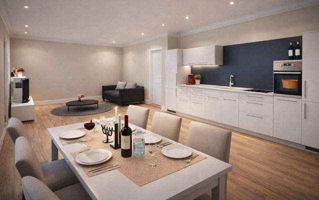 Essbereich mit einer großen Küche