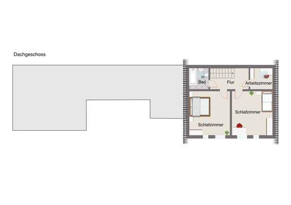 schematische Grundrissdarstellung DG mit Einrichtungsbeispiel