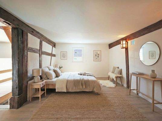 Schlafzimmer mit charmanten Fachwerkdetails (Visualisierung)