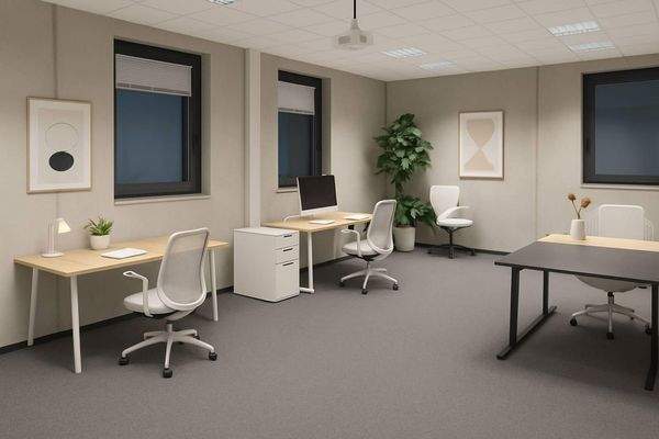 Teambüro mit Beamer an Decke