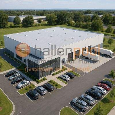 Visualisierung Lagergebäude mit Verwaltung, zweigeschössig, 0,8 GRZ, 1,8 GFZ, Abstandsklassen VII, GS 3300 m²