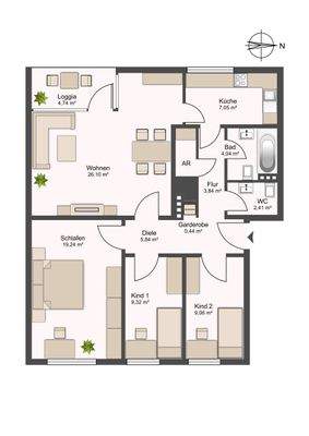 Grundriss (nicht maßstabsgerecht)