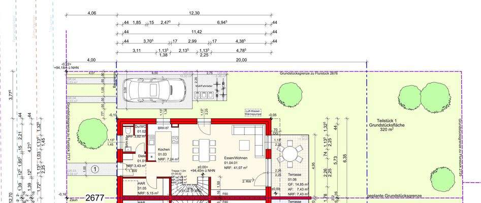 Grundriss EG mit Außenanlagen, DHH 1