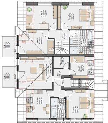 Bebauungsbeispiel Mehrfamilienhaus Dachgeschoss