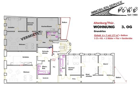 Grundriss 3. OG Einh. 6+7 mit 177 m²