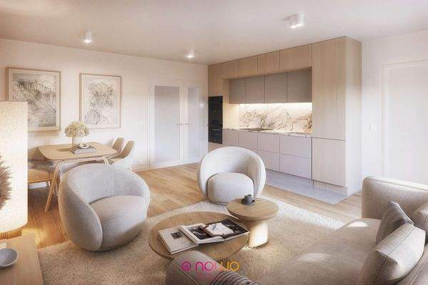 Whg. 1 - Blick ins Wohnzimmer und in die Küche