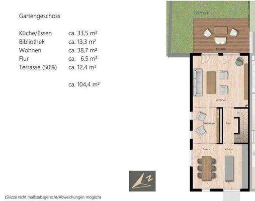 Grundriss Obergeschoss (Gartengeschoss)