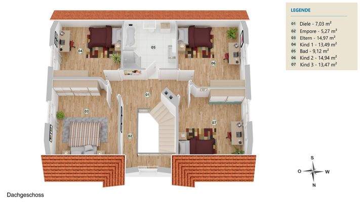 Grundrissvisualisierung Dachgeschoss