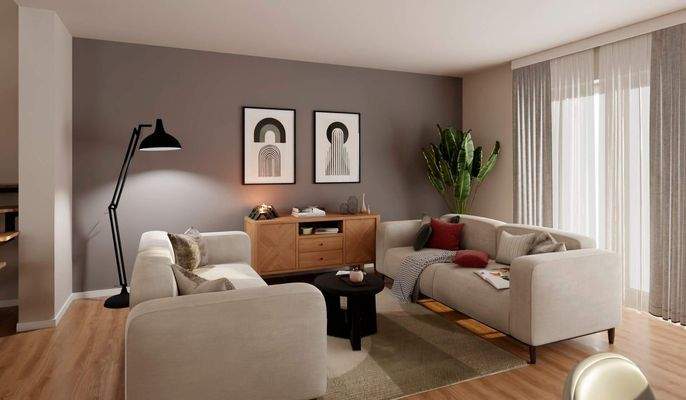 Lichtdurchfluteter Wohnbereich dank bodentiefer Fenster