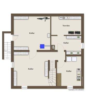 Grundriss Kellergeschoss mit Mustermöblierung