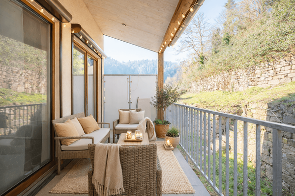 Balkon mit Schwarwaldblick Einrichtungsbeispiel