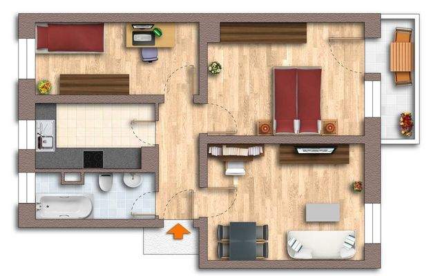 3-R-WE Grundriss mit Balkon