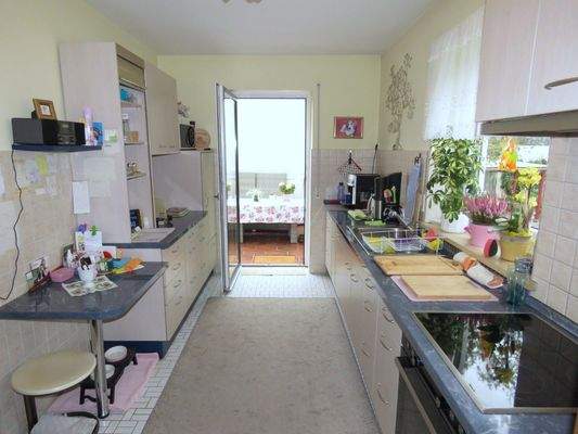 Küche mit Ausgang auf die überdachte Südwestterrasse 