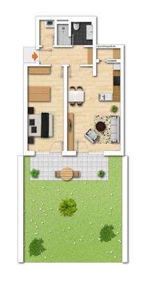 Grundriss Whg. B2, 2-Zimmer im EG 