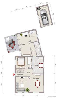 Grundriss Erdgeschoss (nicht maßstabsgerecht, Möblierungsbeispiel)