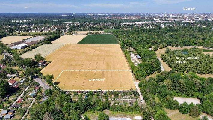 Luftansicht Blickrichtung Perlacher Forst (West)