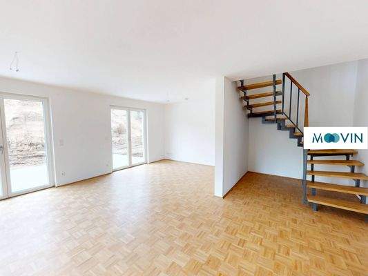 Ansicht II: Wohn- und Esszimmer mit Zugang zum Garten