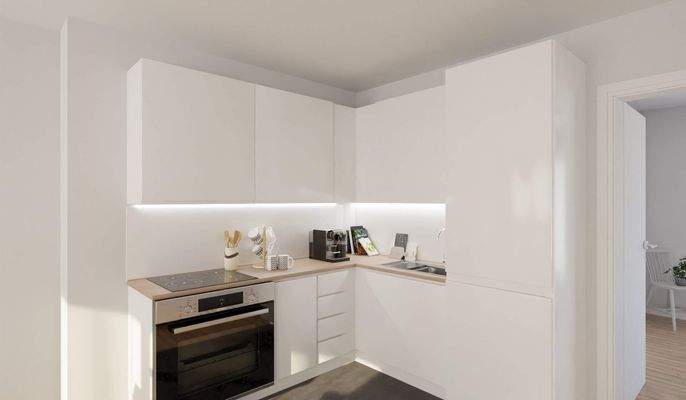 Die offene Wohnküche lädt zum gemeinsamen Kochen e