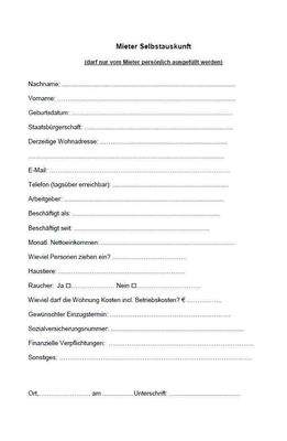 Mieterselbstauskunft Blanko