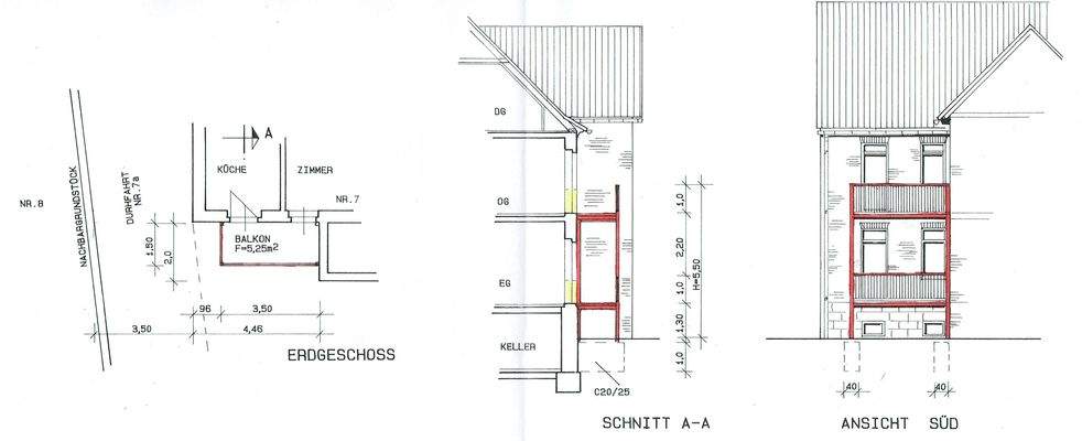 Grundriss Schnitt Ansicht Balkonstrang li. &amp; re.