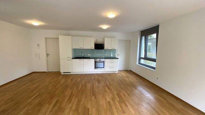 Wohnzimmer mit Einbauküche