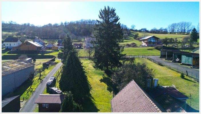 Blick über die Scheune in den Garten