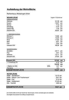 Wohnflächenaufstellung
